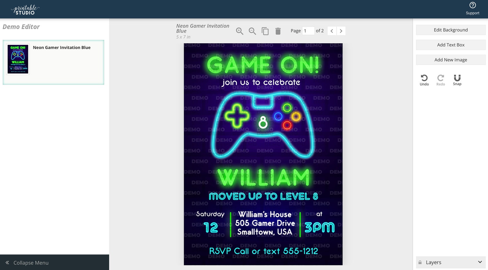 Editable Video Game Birthday Invitation Neon Video Game Invitation Game ...