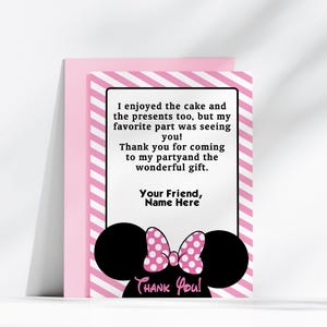 Roze Minnie Mouse-bedankkaart - Afdrukbare Minnie-bedankkaart - Minnie-bedankkaart van Printable Studio