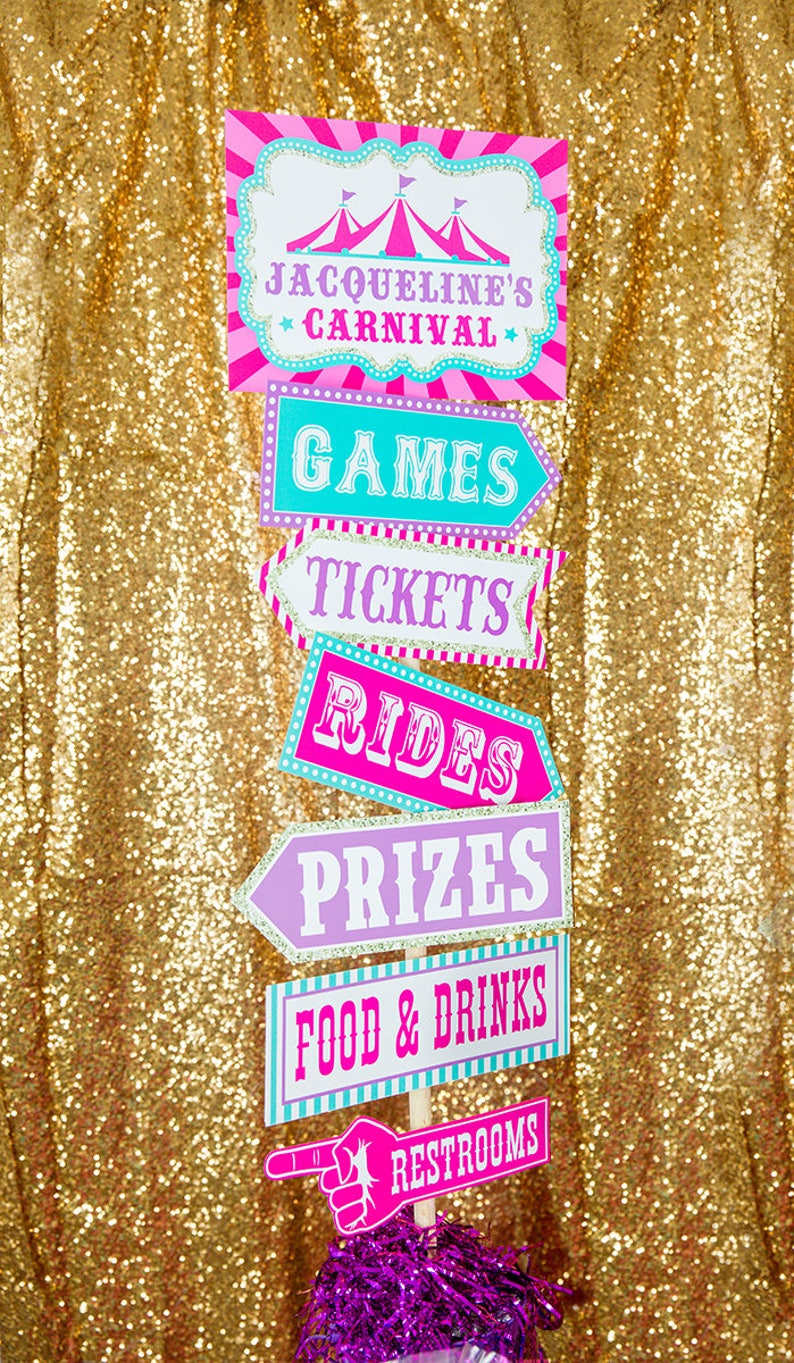 Carnival Party Signs Instant Download Carnival Birthday Party Signs Circus Party Signs Pink Carnival Directional Signs by Printable Studio image 1