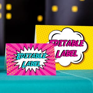 Pink Superhero Party Food Labels - Girls Superhero Buffet Signs - Pink Superhero Food Labels by Printable Studio