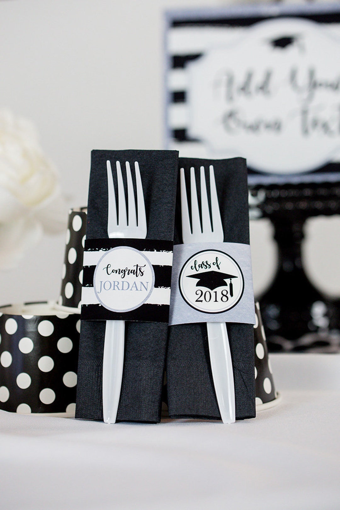 Graduation Napkin Wrapper Graduation Napkin Ring in Black and Silver