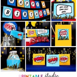 Superhero Party Decorations Comic Book Party Decorations Printable Comic Book Party Superhero Birthday by Printable Studio image 2
