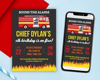 Editable Firefighter Birthday Invitation, Fireman Invitation, Printable Fireman Invitation,  Fireman Party Invitation