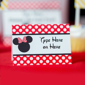 Etiquetas de comida para fiesta de Minnie Mouse DESCARGA INSTANTÁNEA - Letrero de buffet de fiesta de Minnie Mouse rojo Letreros de mesa de dulces de Minnie Mouse de Printable Studio