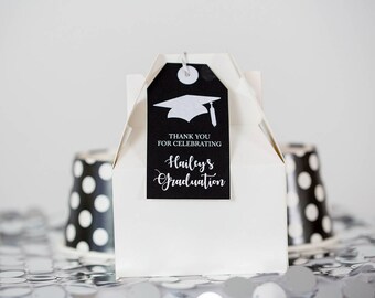 Graduation Party Favor Tags  -  Black and Silver Graduation Favor Tags - Printable Graduation Party Favor Tags by Printable Studio