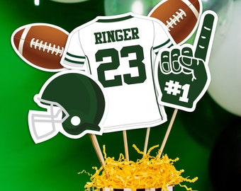 Football Centerpieces in Green White - Printable Football Birthday Party Centerpieces - Green White Football Table Decorations