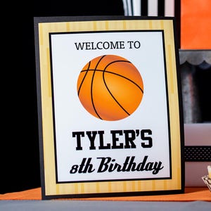 Basketball Party Welcome Sign, Printable Basketball Birthday Party Sign, Editable Basketball Sign by Printable Studio
