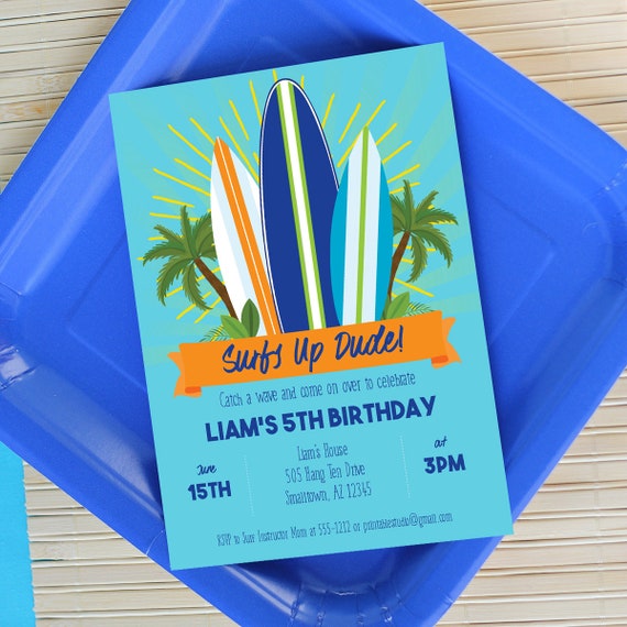 Surfing Invitation - Surf's Up Invitation - Instant Download - Surfer ...