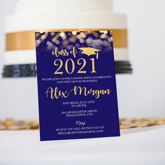 Blue and Gold Graduation Invitation Instant Download Graduation Party