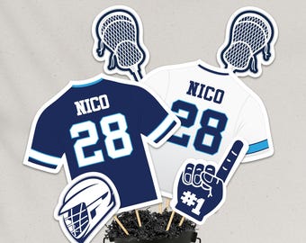 Lacrosse Centerpieces in Blue and Navy White - Printable Lacrosse Birthday Party Centerpieces - Lacrosse Banquet Decorations in Blue White