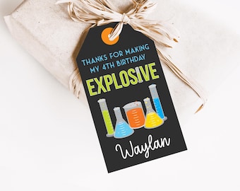 Editable Science Birthday Favor Tag, Printable Scientist Thank You Tag Canva Template 0210 (digital file)