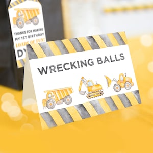 Bewerkbare voedseletiketten voor bouwfeesten Afdrukbare voedseletiketten voor bouwvoedsel Afdrukbare aquarel voedseletiketten voor verjaardagsfeestje voor bouw