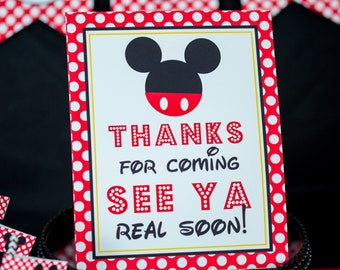 Thanks for Coming See Ya Real Soon Sign - Instant Download Mickey Mouse Party Sign - Printable Mickey Mouse Sign by Printable Studio