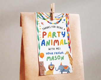 Party Animals Favor Tag, Animal Party Favor Tags, Party Animal, Party Favors Animals, Whimsical Animal Party Streamer Design (digital file)