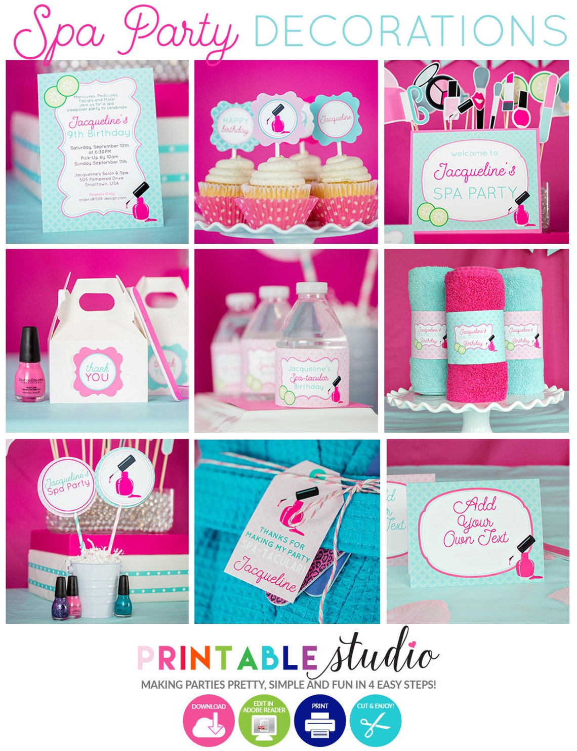 Spa Party Decorations Instant Download Spa Birthday Party Etsy