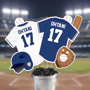 Baseball Centerpieces in Blue White Printable Baseball Table Decorations, Baseball Cutouts, Graduation Decor (digital file)