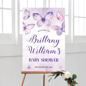 Butterfly Baby Shower Sign, Purple Butterfly Baby Shower Welcome Sign, Butterfly Party Welcome Poster, Large Butterfly Welcome Sign