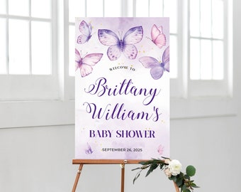 Butterfly Baby Shower Sign, Purple Butterfly Baby Shower Welcome Sign, Butterfly Party Welcome Poster, Large Butterfly Welcome Sign