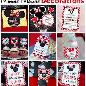 Minnie Maus Geburtstag Dekorationen Bundle, Printable Minnie Geburtstag Dekorationen in Rot, Instant Download Minnie Maus Party Dekorationen
