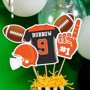 Football Centerpieces in Orange - Printable Football Birthday Party Centerpieces - Instant Download Football Centerpieces