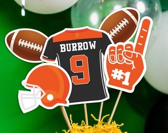 Football Centerpieces in Orange - Printable Football Birthday Party Centerpieces - Instant Download Football Centerpieces