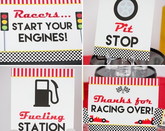 Race Car Party Signs - Instant Download Race Car Birthday Party Signs by Printable Studio