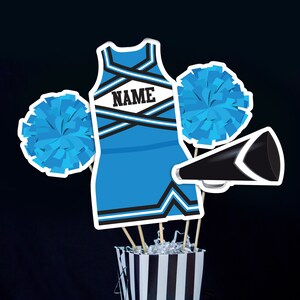 Cheerleading Centerpieces in Bright Blue Printable Cheer Centerpieces Bright Blue Cheerleading Table Decorations Cheer Banquet Decorations
