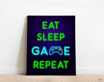 Eat Sleep Game Repeat Sign, Neon Video Game Birthday Party Sign, Neon Eat Sleep Game Repeat Sign, Video Game Party Signs