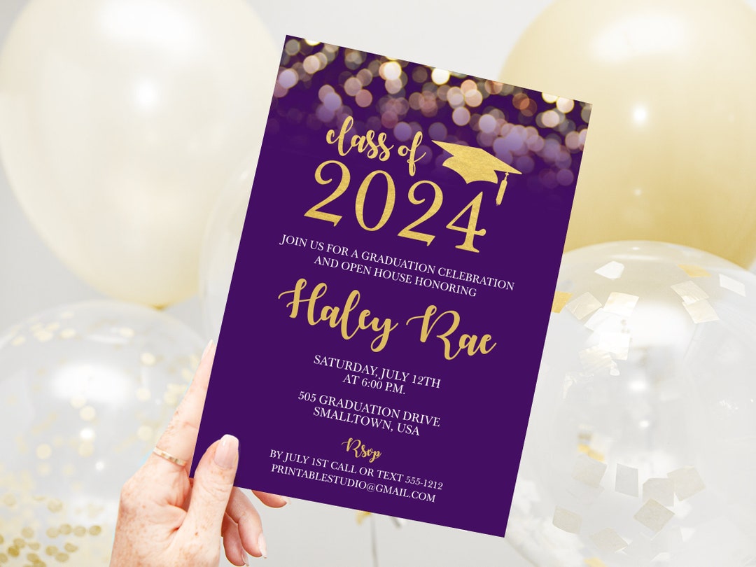 Purple and Gold Graduation Invitation Instant Download Graduation Party