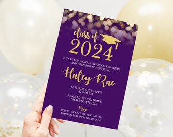 Purple and Gold Graduation Invitation Instant Download Graduation Party Invitation in Purple and Gold 2024 Graduation Invitation Template