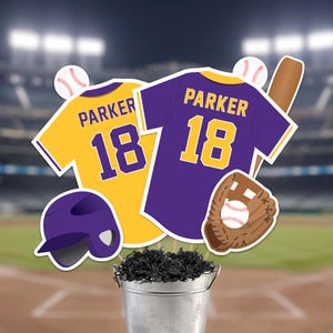 Baseball Centerpieces in Purple Yellow Baseball Banquet Table Decorations (digital file)