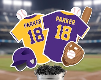 Baseball Centerpieces in Purple Yellow Baseball Banquet Table Decorations (digital file)