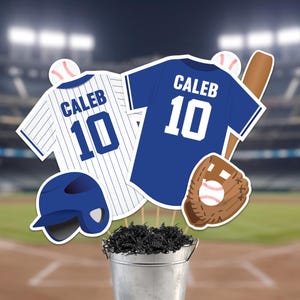 Centros de mesa de béisbol editables en azul rey, decoración para banquetes de béisbol (archivo digital)