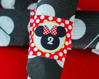 Minnie Mouse Serviettenring - Printable Minnie Silverware Wrapper - Minnie Servietten - Rote Minnie Mouse Servietten - Minnie Mouse Silverware Wrap
