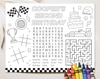 Race Car Party Coloring Page Race Car Placemat Race Car Activity Page Race Car Birthday Party Activities Printable Race Car Party Games