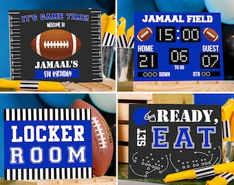 Football Party Signs in Blue Instant Download Football Birthday Party SignsSet of Football Signs Printable Football Signs in Blue