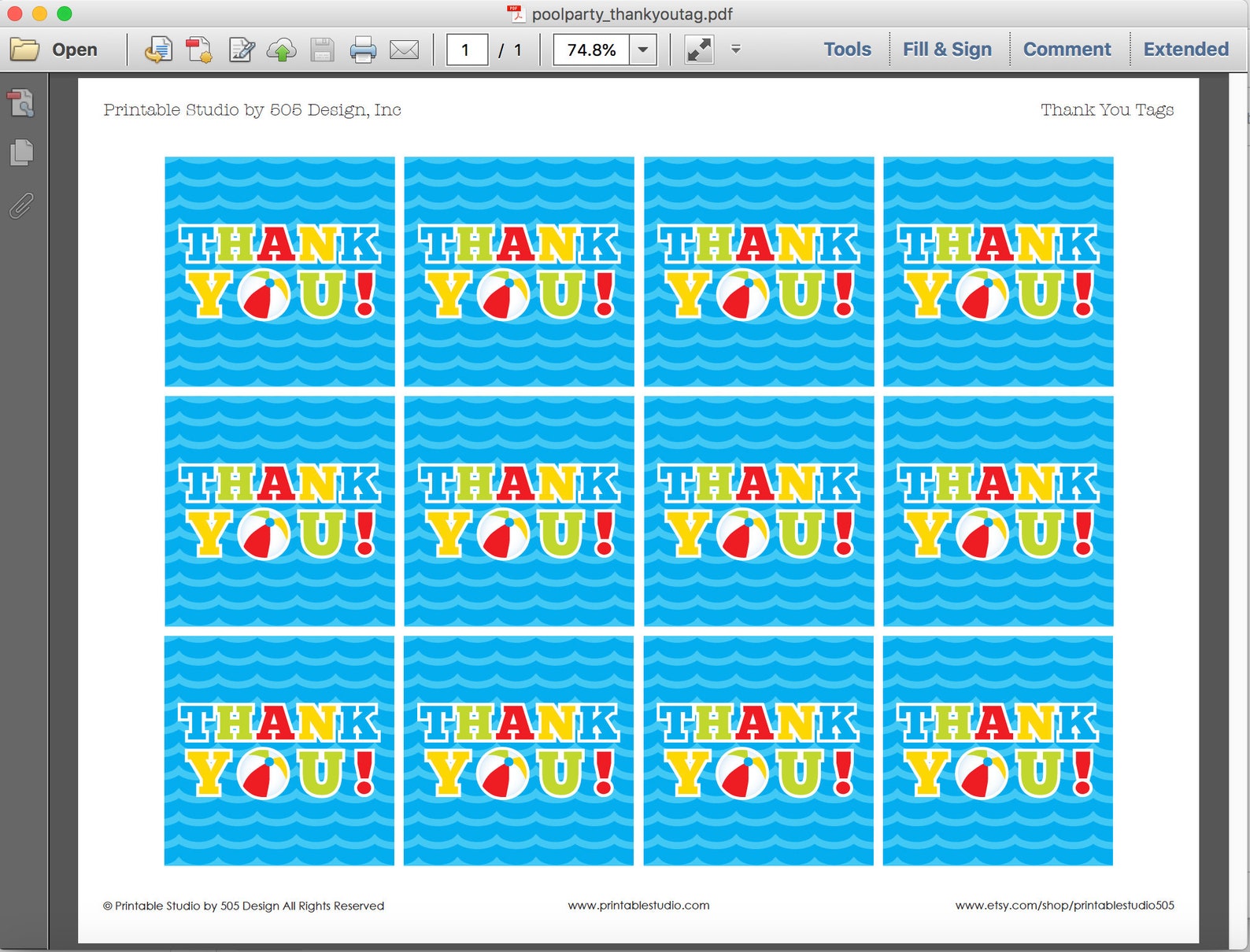 Pool Party Thank You Tag Instant Download Printable Pool | Etsy