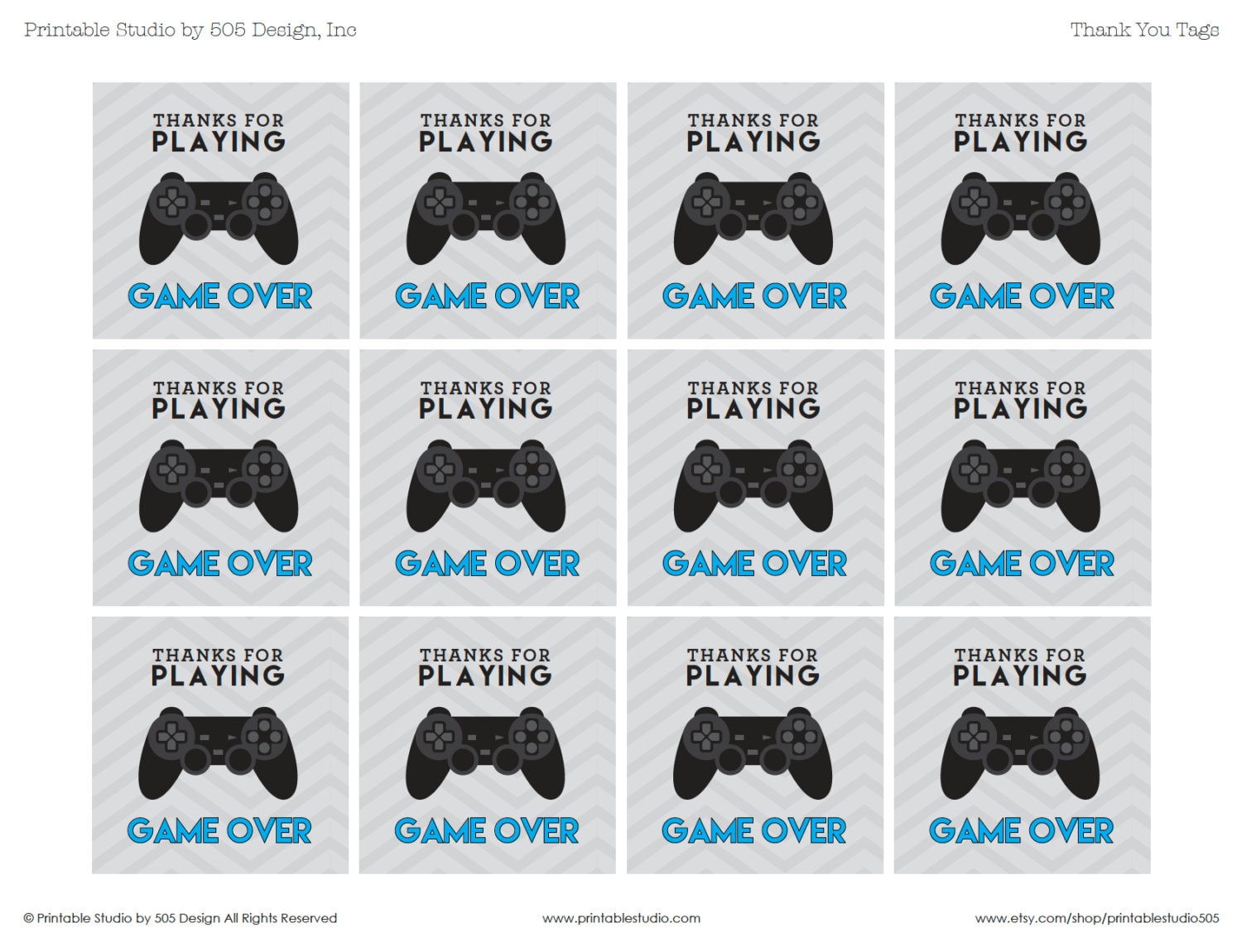 Game Over Thank You Tags in Blue Printable Video Game Party - Etsy Canada