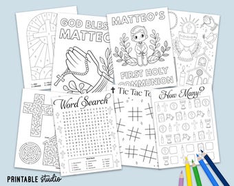 Dibujos para colorear de la Primera Comunión de Niños: Libro de actividades imprimible 8003 (Descarga digital)
