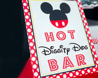 Hot Diggity Dog Bar Sign - Red Mickey Mouse Party Sign - Mickey Mouse Hot Dog Sign - Hot Diggity Dog Bar Mickey Sign by Printable Studio