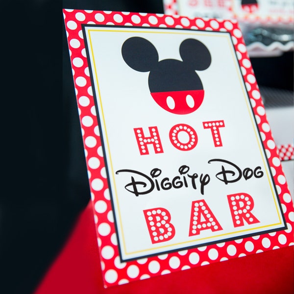 Hot Diggity Dog Bar Sign - Red Mickey Mouse Party Sign - Mickey Mouse Hot Dog Sign - Hot Diggity Dog Bar Mickey Sign by Printable Studio