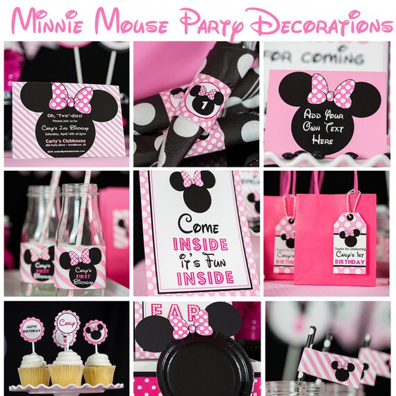 Printable MINNIE MOUSE Pink Birthday Cake Toppers. Party - Portugal
