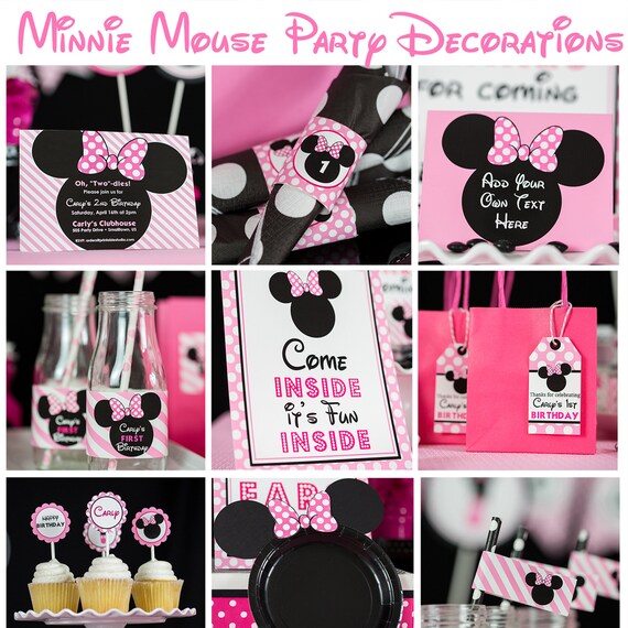 Printable MINNIE MOUSE Pink Birthday Cake Toppers. Party -  Portugal