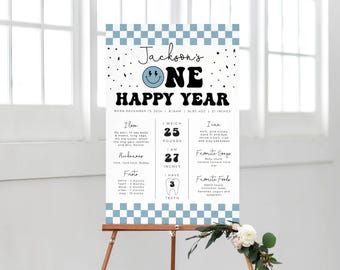 Quadro de aniversário comemorativo do primeiro ano do Happy Dude, pôster "UM Ano Feliz" em azul (download instantâneo)