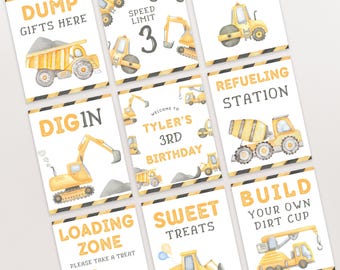 Editable Construction Party Signs, Construction Sign Set Canva Template 0209 (digital file)