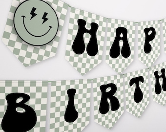 Sage Green One Happy Dude Birthday Banner (Printable)