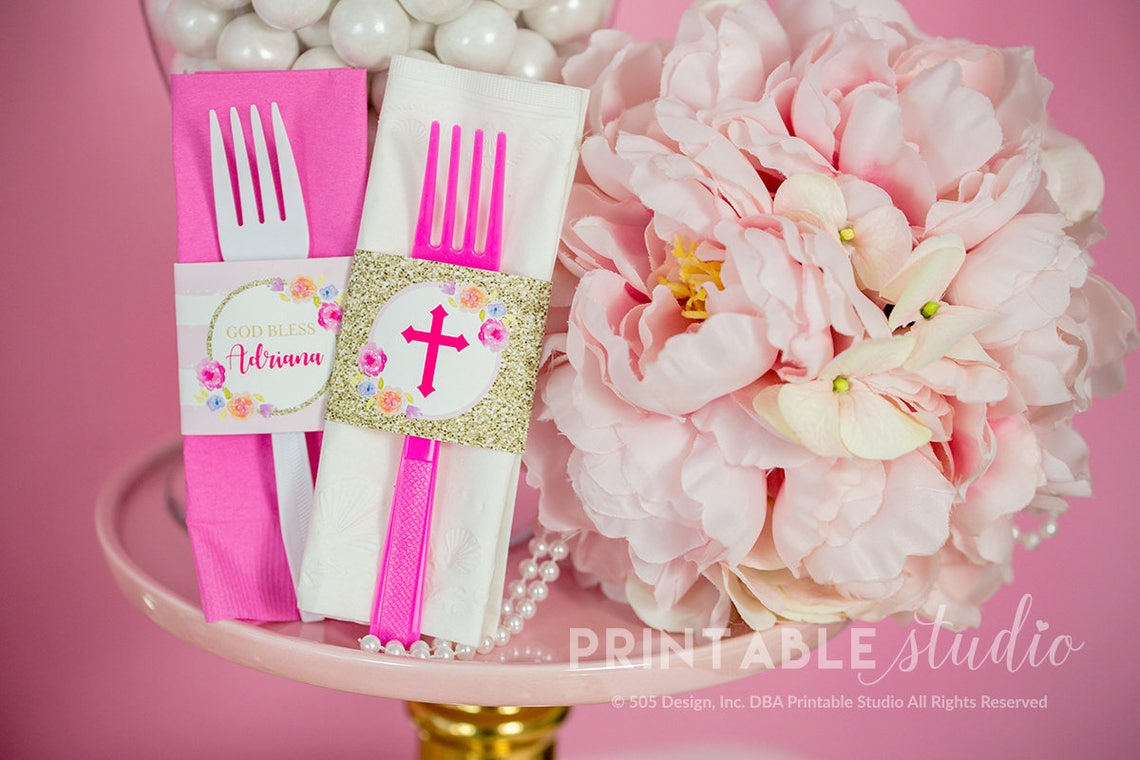 First Communion Napkin Rings in Pink Gold and Floral - Floral First ...