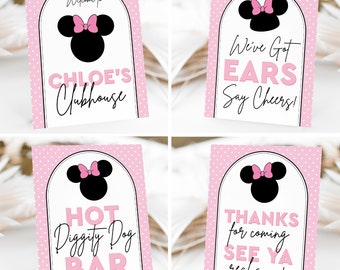 Editable Minnie Party Signs in Light Pink Modern Minnie Mouse Party Signs Printable Set of Minnie Mouse Signs Minnie Party Signs