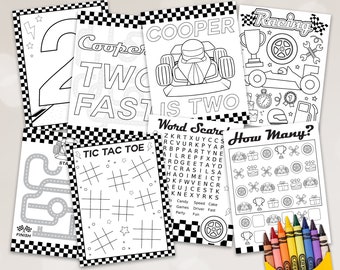 Editable Race Car Party Coloring Pages Two Fast Activity Pages Two Fast Birthday Party Activities Printable Party Games Racing Party