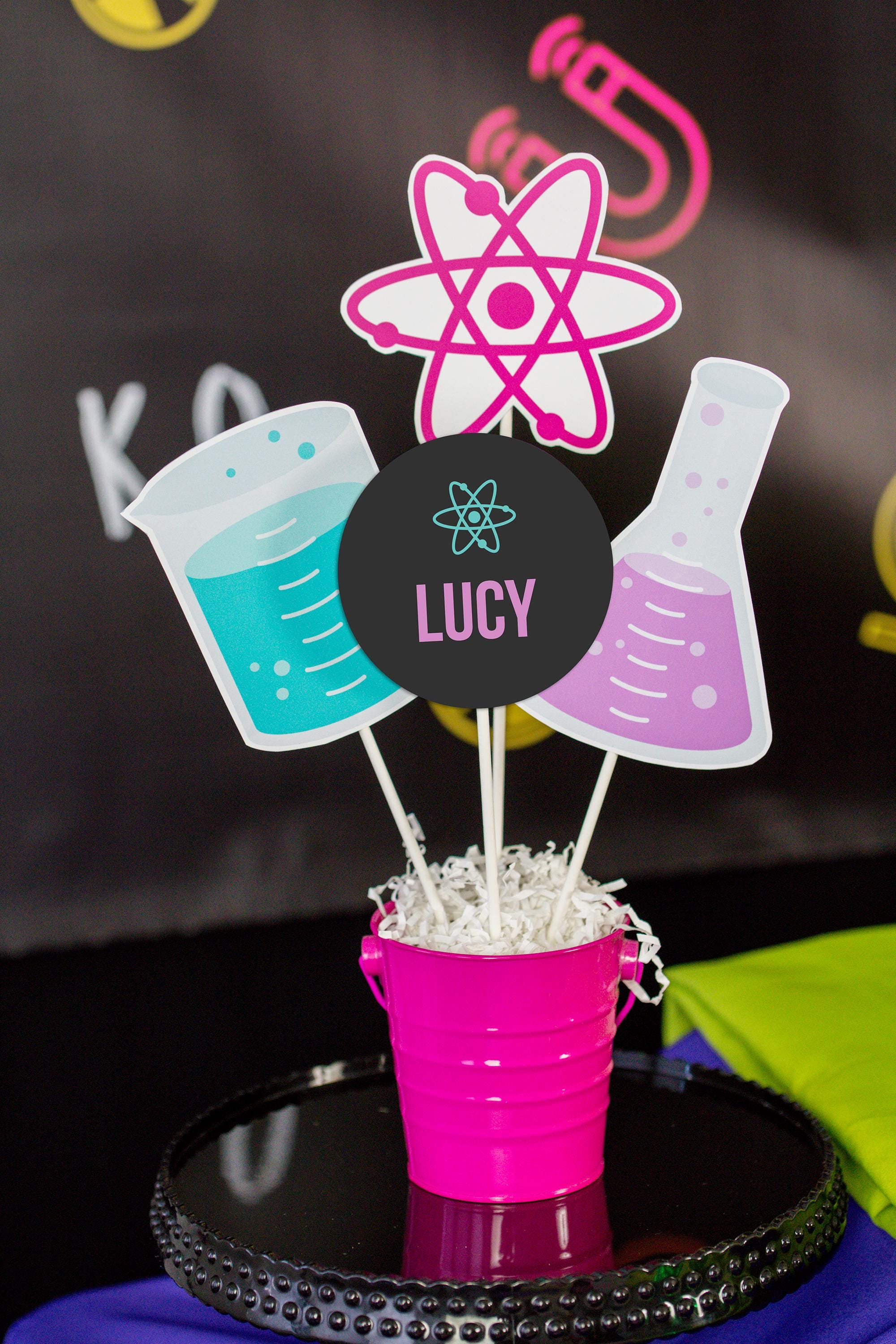 18pcs Glitter Dessert Cupcake Topper Chemistry Organism